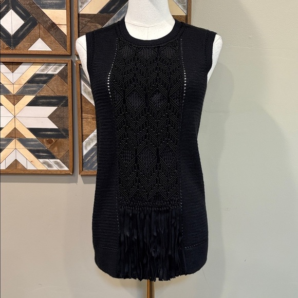 Ralph Lauren Purple Label Sweaters - Ralph Lauren Collection Hand Knit Macrame Fringe Sleeveless Silk Sweater Top S